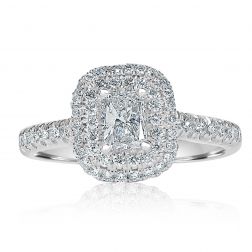 1.04 Ct Radiant Cut Diamond Halo Engagement Ring 18k White Gold
