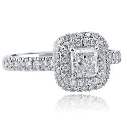 1.19Ct Radiant Diamond Double Halo Engagement Ring 14k Gold