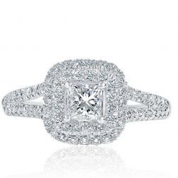 1 Ct Princess Diamond Engagement Double Halo Ring 18k White Gold