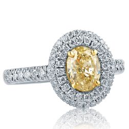 1.66 Carat Oval Cut Yellow Diamond Engagement Ring 18k White Gold