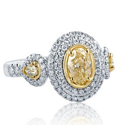1.57 TCW Oval Cut Yellow Diamond Engagement Ring 18k White Gold