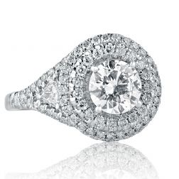 2.25 Ct Round Trillion Diamond Engagement Ring 18k White Gold