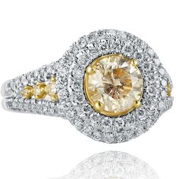 2.07 TCW Round Cut Yellow Diamond Engagement Ring 14K White Gold 