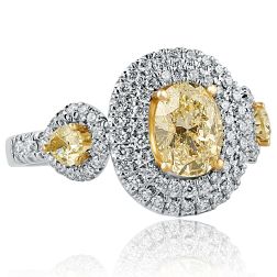 2.17 Carat Oval Cut Yellow Diamond Engagement Ring 18k White Gold