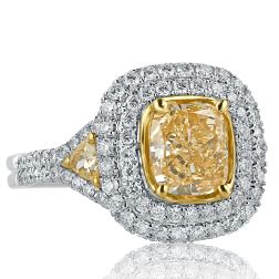 2.65 Ctw Cushion Trillion Yellow Diamond Proposal Ring 18k Gold 
