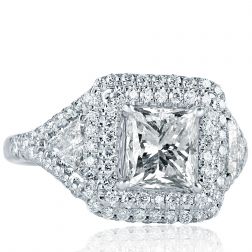 Classic 2.60 Ct Princess Diamond Engagement Ring 18k White Gold