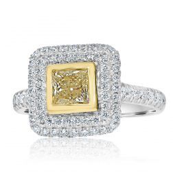 1.88Ct Princess Cut Yellow Diamond Engagement Ring 18k White Gold