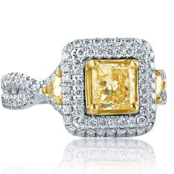 2.11 Ct Princess Yellow Diamond Infinity Engagement Ring 18k Gold