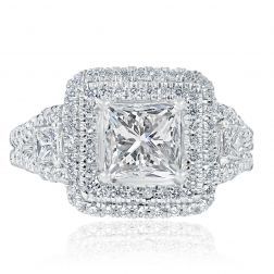 2.69 Carat Princess Cut Diamond Engagement Ring 14k White Gold 