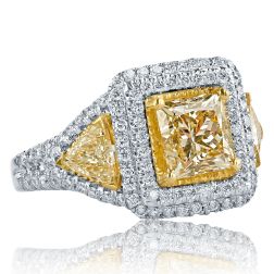 3.62 Carat Yellow Princess Trillion Diamond Ring 18k White Gold 