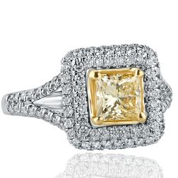 1.76Ct Princess Cut Yellow Diamond Engagement Ring 18k White Gold