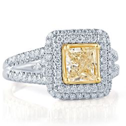 1.77 Ctw  Princess Yellow Diamond Engagement Ring 14k White Gold 