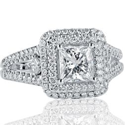 1.81 Carat Princess Cut Diamond Engagement Ring 18k White Gold 