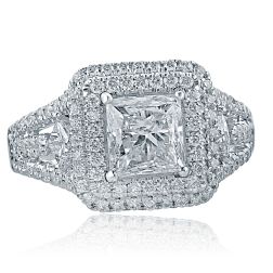 2.86 Carat Princess Cut Diamond Double Halo Ring 14k White Gold 
