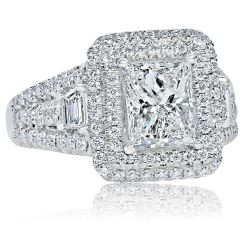 2.64Ct Princess Diamond Trapezoid Engagement Ring 18k White Gold  