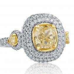 3.42Ct Yellow Cushion Pear Diamond Engagement Ring 18k White Gold