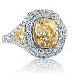 3.43 Carat Yellow Cushion Diamond Engagement Ring 18k White Gold