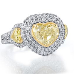 GIA 3.60 Ct Yellow Heart Shaped Diamond Halo Ring 18k White Gold