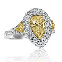 GIA Certified 2.01Ct Pear Yellow Diamond Engagement Ring 18k Gold