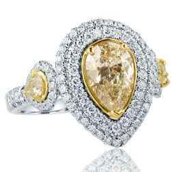 2.29 Ct Pear Cut Yellow Diamond Engagement Ring 18k White Gold