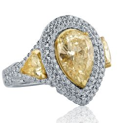 Classic 3.98Ct Yellow Pear Diamond Engagement Ring 18k White Gold