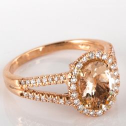 1.83 Ct Oval Peach Morganite Diamond Engagement Ring 14k Rose Gold