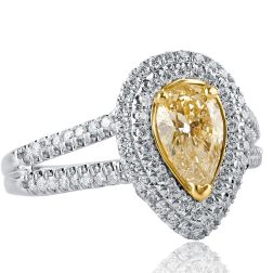 1.35 Ct Pear Cut Yellow Diamond Engagement Ring 14k White Gold 
