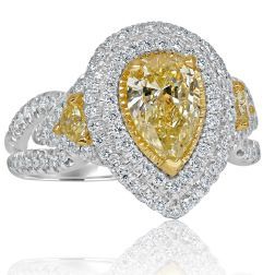 2.06 Ct Pear Light Yellow Diamond Engagement Ring 14k White Gold