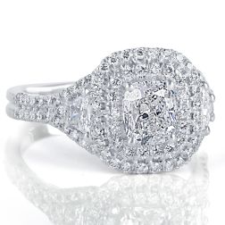 GIA 2.17 TCW Cushion Trapezoid Diamond Engagement Ring 18k White Gold