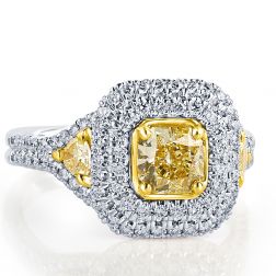 GIA Certified 1.90 Ct Yellow Radiant Diamond Ring 18K White Gold