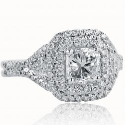 1.93 Ct Radiant Cut Diamond Halo Engagement Ring 18k White Gold