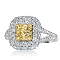 1.72 Ct Radiant Yellow Diamond Engagement Ring 18k White Gold