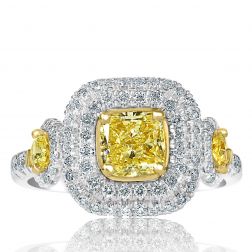 2.09Ct Yellow Cushion Pear Diamond Engagement Ring 14k White Gold