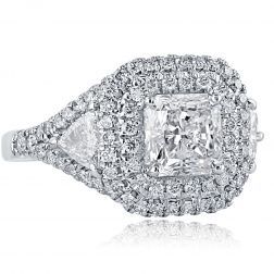 Art Deco 2.76 TCW Radiant Diamond Engagement Ring 18k White Gold