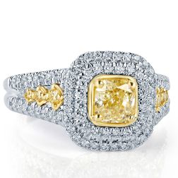 GIA 1.66 Ct 18k White Gold Yellow Radiant Diamond Engagement Ring