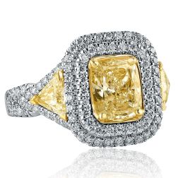 2.98 Carat Radiant Yellow Diamond Engagement Ring 18k White Gold