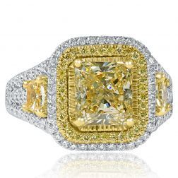 3.64 Ct Radiant Cut Yellow Diamond Engagement Ring 18k White Gold