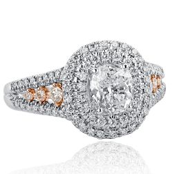 GIA 1.63 TCW Cushion Cut Diamond Engagement Ring 18k White Gold