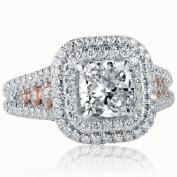  2.39 Ct Cushion Cut Diamond Engagement Halo Ring 14k White Gold 