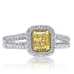 0.84 Ct Yellow Radiant Cut Diamond Engagement Ring 14k White Gold