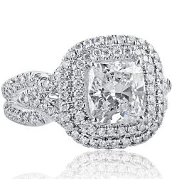 Cushion Brilliant Cut 3.00 TCW Diamond Engagement Ring 18k White Gold