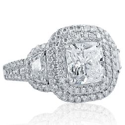 Dazzling 3.49 TCW Cushion Diamond Engagement Ring 18k White Gold