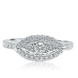 0.61 CT Marquise Round Cut Diamond Engagement Ring 14k White Gold