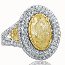 4.02 Carat Oval Cut Yellow Diamond Engagement Ring 18k White Gold