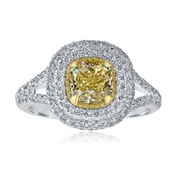 2.02 TCW Cushion Yellow Diamond Engagement Ring 18k White Gold 