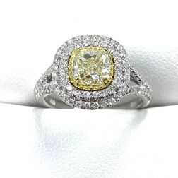 2.02 CT Cushion Brilliant Cut Yellow Diamond Engagement Ring 18k Gold 