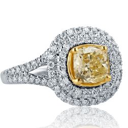 2.00 Ct Cushion Cut Yellow Diamond Engagement Ring 18k White Gold