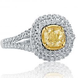 1.69Ct Cushion Cut Yellow Diamond Engagement Ring 18k White Gold 