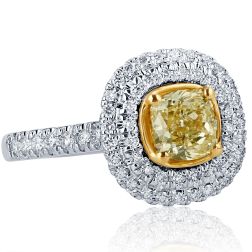 1.84 Ct Cushion Cut Yellow Diamond Engagement Ring 18K White Gold