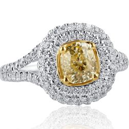 Classic 1.71 Ctw Cushion Yellow Diamond Engagement Ring 18k Gold